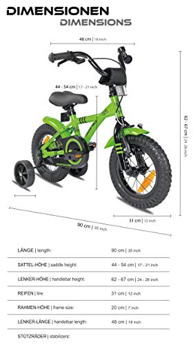 Prometheus Bicicleta para niños de 2 a 5 años | Bicicleta Infantil 3 años para niñas 12 Pulgadas con ruedines en Verde y Negro