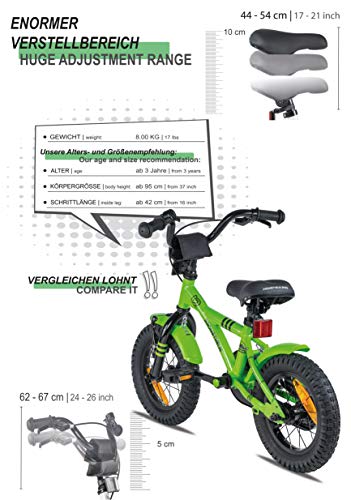 Prometheus Bicicleta para niños de 2 a 5 años | Bicicleta Infantil 3 años para niñas 12 Pulgadas con ruedines en Verde y Negro