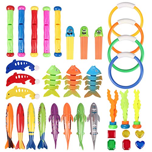 Pulchram 35 PCS Juguetes de Piscina de Buceo, Juego de Juguetes de Buceo Bajo el Agua, Juguetes de Natación para Niños para el Juego de Agua de la Piscina de Buceo