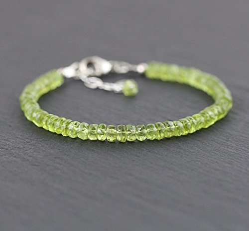 Pulsera de peridoto en plata de ley, relleno de oro o rosa. Pulsera apilable de piedras verdes. Bisutería de capas con cuentas. Boho - Joyería para mujer (5 mm)