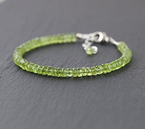 Pulsera de peridoto en plata de ley, relleno de oro o rosa. Pulsera apilable de piedras verdes. Bisutería de capas con cuentas. Boho - Joyería para mujer (5 mm)