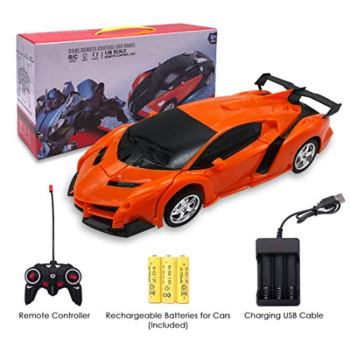 Pup Go Coche de Control Remoto para Niños Mayores de 3 Años, Fácil de Manejar, Transformable en Transformers, con Efectos de Sonido Realistas, Regalo de Cumpleaños para Niños y Niñas (Naranja)