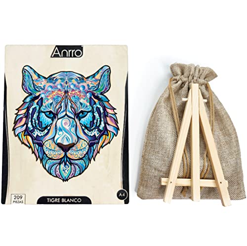 Puzzle de Madera para Adultos | Piezas únicas con Forma de Animales | Entretenimiento Familiar, Puzzle Antiestres | 209 Piezas (Tigre Blanco)