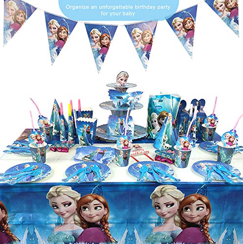 Qemsele Vajilla de cumpleaños de niños, 1 Mantel + 20 Servilletas + 20 Platos Desechables Fiesta Cumpleaños Decoración, Feliz cumpleaños Decoraciones Suministros Fiestas Regalos Tema Carnaval (Frozen)