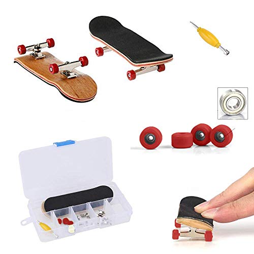 QNFY Monopatines para Dedos, Mini Diapasón de Madera Patineta de Dedo Skatepark Juguete DIY Montar Tablero de Dedos Fingerboard Finger Skateboards Niños (Rojo)