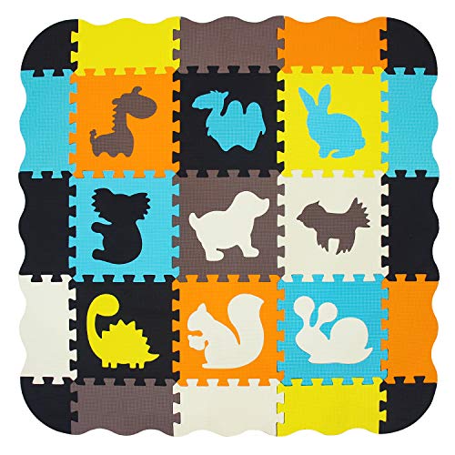 qqpp Alfombra Puzzle para Niños Bebe Infantil - Suelo de Goma EVA Suave. 9 Piezas (30*30*1cm), 16 Piezas de Valla, Animales. QQP-53b9F16