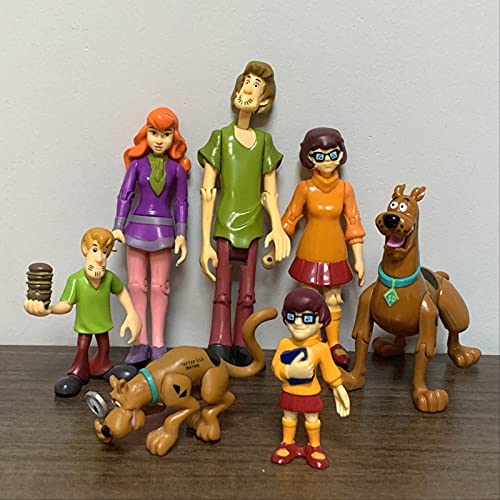 QWYU 7 unids/set Scooby misterio resolución de la tripulación figura de acción conjunto Shaggy Daphne Velma Scooby juguetes niños regalo