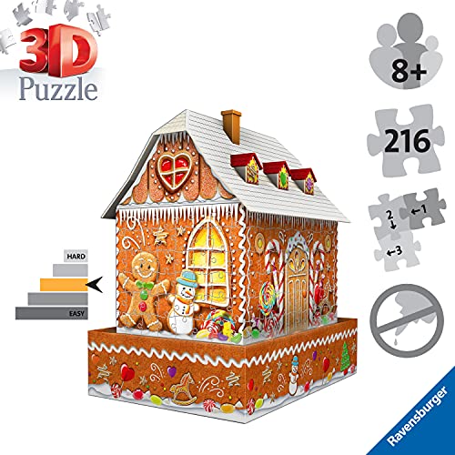 Ravensburger 11237 Puzzle 3D Ginger Bread House Night Edition, 216 Piezas, Multicolor, Edad Recomendada 8+, Dimensión Final 29x10 cm