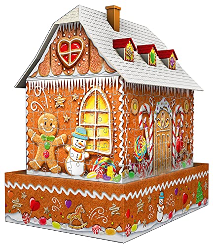 Ravensburger 11237 Puzzle 3D Ginger Bread House Night Edition, 216 Piezas, Multicolor, Edad Recomendada 8+, Dimensión Final 29x10 cm