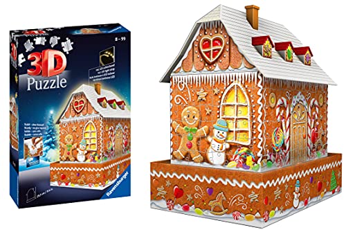 Ravensburger 11237 Puzzle 3D Ginger Bread House Night Edition, 216 Piezas, Multicolor, Edad Recomendada 8+, Dimensión Final 29x10 cm