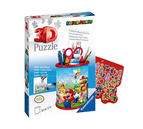 Ravensburger 11255 Puzzle 3D Utensilo Super Mario - 54 piezas - Soporte para lápices para fans de Super Mario a partir de 6 años + pegatina Super Mario