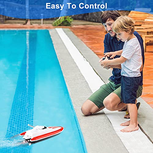 RC Barco Teledirigido Boat - Barcos de Control Remoto Lancha Radiocontrol Electrico de 2.4 GHz con 3 Baterías Recargables para Niño Niña