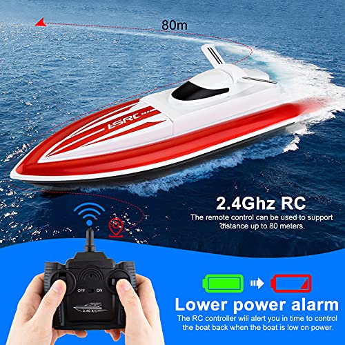 RC Barco Teledirigido Boat - Barcos de Control Remoto Lancha Radiocontrol Electrico de 2.4 GHz con 3 Baterías Recargables para Niño Niña