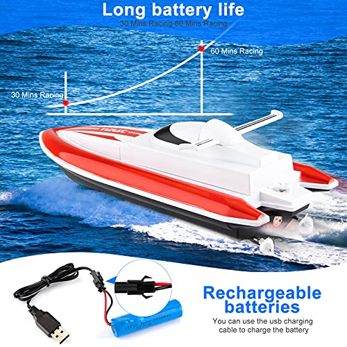 RC Barco Teledirigido Boat - Barcos de Control Remoto Lancha Radiocontrol Electrico de 2.4 GHz con 3 Baterías Recargables para Niño Niña