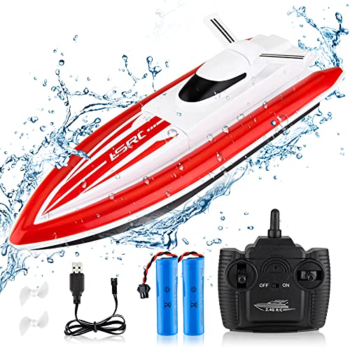 RC Barco Teledirigido Boat - Barcos de Control Remoto Lancha Radiocontrol Electrico de 2.4 GHz con 3 Baterías Recargables para Niño Niña