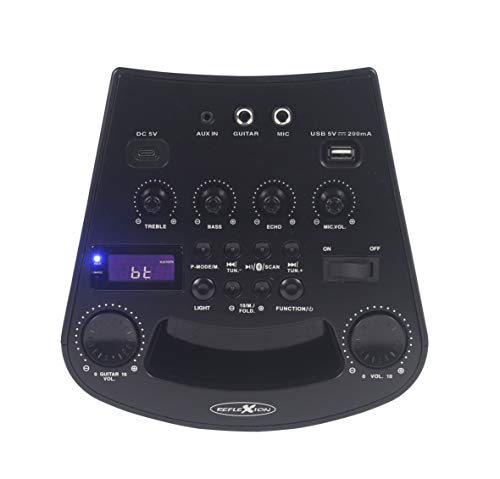 Reflexion PS07BT - Máquina móvil de sonido disco (con Bluetooth, radio, 2 x USB, entrada auxiliar, función de karaoke y batería), color negro