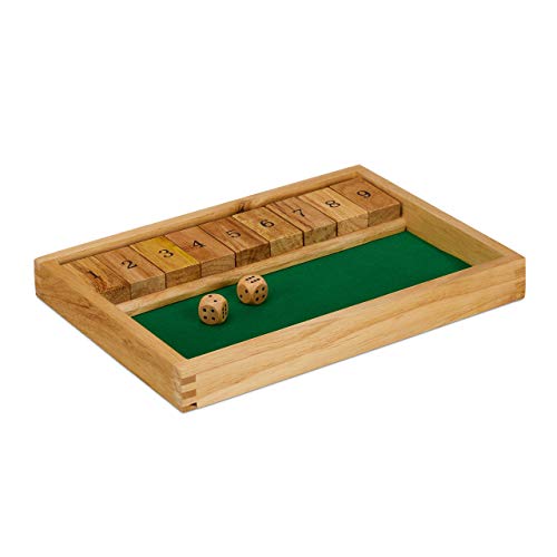 Relaxdays Cierra la Caja, Nueve Jugadores, Dos Dados de Madera y un Tablero, Mínimo de Dos Jugadores, Juego en Familia, Marrón y Verde, Madera