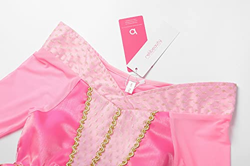 ReliBeauty Disfraz del Traje de la Princesa Aurora Ropa Rosa Partido Vestuario del La Bella Durmiente Vestido de Tul con la Lentejuela y el Ornamento de Oro niña,4-5 años (110),con Accesorios …