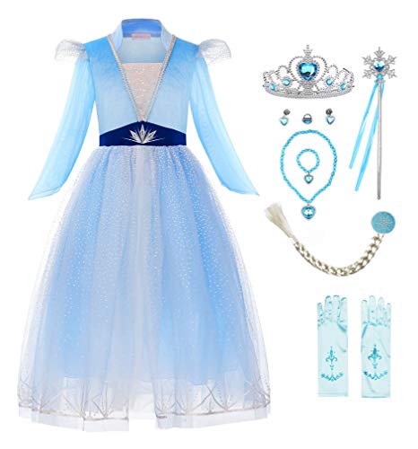 ReliBeauty Disfraz Frozen 2 Disfraz Elsa Frozen Carnaval Fiesta de Cosplay de Halloween Disfraz Princesa niña,3-4 años(100)，con Accesorios