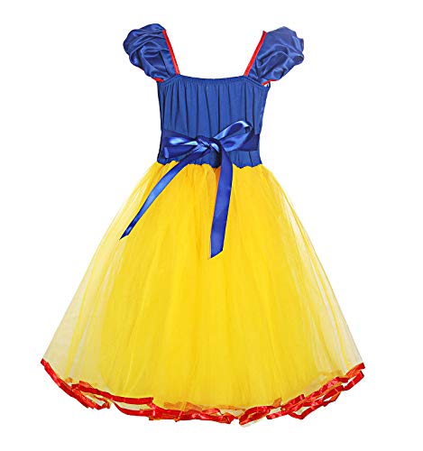 ReliBeauty Disfraz Princesa de Blanco Nieve Vestido para Niña Cintura elástica Traje Infantil,con Accesorios (6-7 años，130)