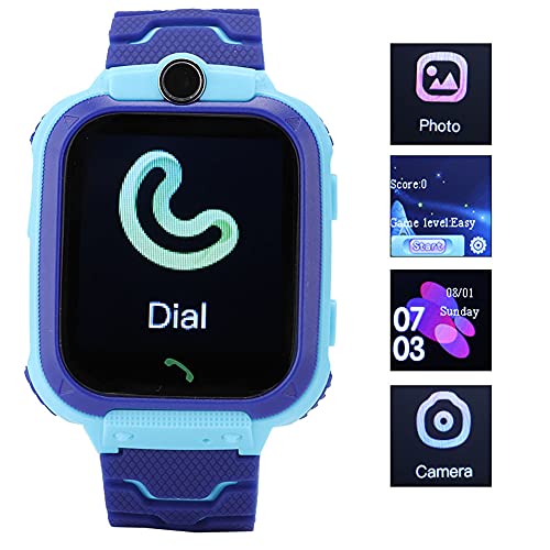 Reloj Inteligente a Prueba de Agua, Resolución de Pantalla de 128x128, Batería de 400 MAh, Reloj de Pulsera Digital, Protección Ocular HD, Pantalla Táctil para Niños de 3 a 12 Años, Regalo(azul)