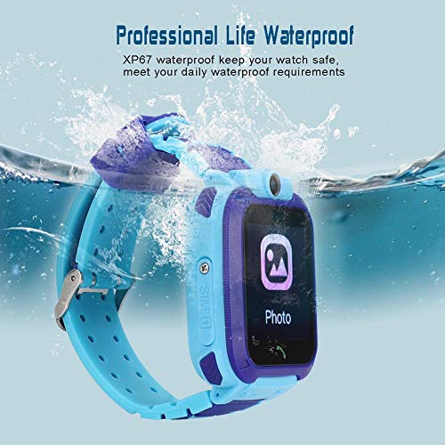 Reloj Inteligente a Prueba de Agua, Resolución de Pantalla de 128x128, Batería de 400 MAh, Reloj de Pulsera Digital, Protección Ocular HD, Pantalla Táctil para Niños de 3 a 12 Años, Regalo(azul)