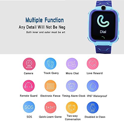 Reloj Inteligente a Prueba de Agua, Resolución de Pantalla de 128x128, Batería de 400 MAh, Reloj de Pulsera Digital, Protección Ocular HD, Pantalla Táctil para Niños de 3 a 12 Años, Regalo(azul)