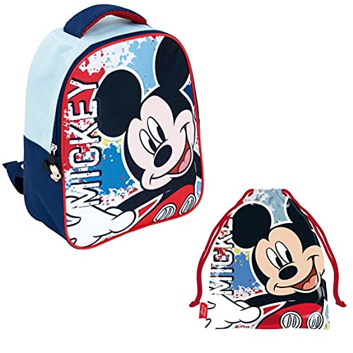 REQUETEGUAY Mochila Mickey Mouse Disney Guardería Niños (28 cms) + Bolsa Mickey Mouse para Merienda