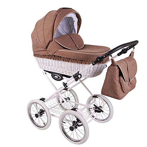 Retro Cochecito Lino Natural Tejido a mano 3en1 2en1 Isofix RetroLen Chic Chocolate RL36 Silla de auto 4 en 1 + ISOFIX