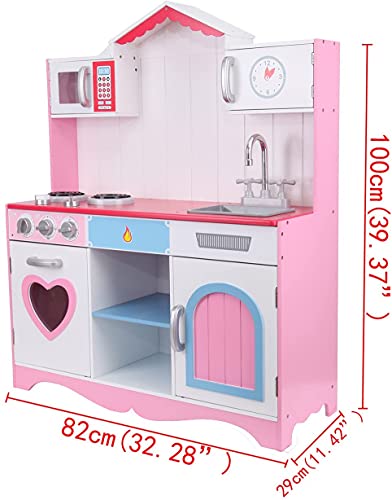 Ridgeyard Juguete de cocina, cocina de juguete, cocina con accesorios, cocina de juguete, cocina de madera, cocina para niños de 3 a 9 años Kitchen Toys Role Play (rosa)