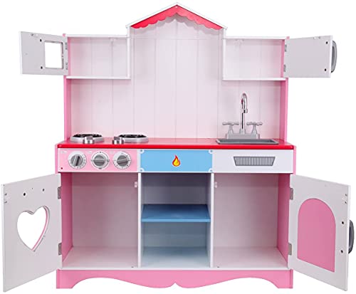 Ridgeyard Juguete de cocina, cocina de juguete, cocina con accesorios, cocina de juguete, cocina de madera, cocina para niños de 3 a 9 años Kitchen Toys Role Play (rosa)