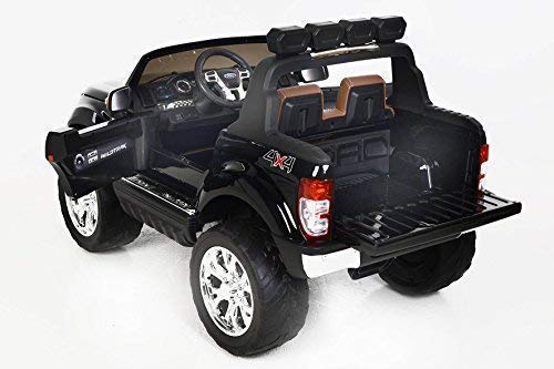 RIRICAR Ford Ranger Wildtrak 4X4 LCD Luxury, Coche eléctrico para niños, 2.4Ghz, Pantalla LCD, Negro, 2x12V, 4 X Motor, Mando a Distancia, Dos Asientos en Cuero, Ruedas Blandas de EVA, Bluetooth