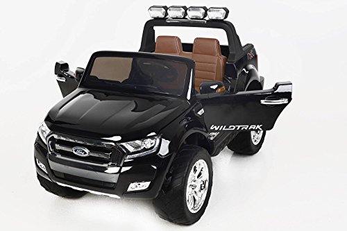 RIRICAR Ford Ranger Wildtrak 4X4 LCD Luxury, Coche eléctrico para niños, 2.4Ghz, Pantalla LCD, Negro, 2x12V, 4 X Motor, Mando a Distancia, Dos Asientos en Cuero, Ruedas Blandas de EVA, Bluetooth