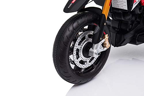 RIRICAR Moto eléctrica Aprilia DORSODURO 900, con Licencia, batería de 12V, Ruedas Suaves de EVA, Motores de 2 x 18W, suspensión, Marco de Metal, Horquilla de Metal, Ruedas auxiliares, Gris