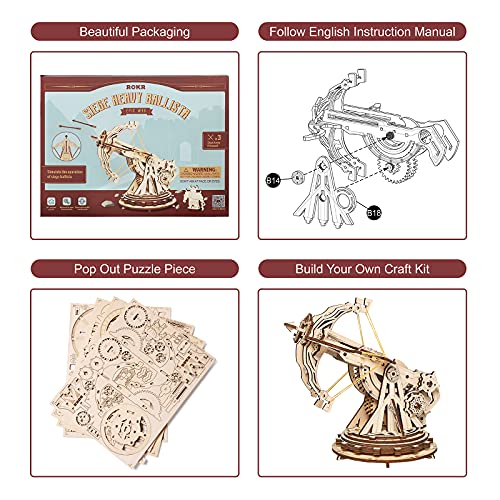 ROKR Rompecabezas Puzzles 3D para Adultos Niños Mayores de 14 Años Maquetas de Madera para Construir Regalos de Decoración Retro 142 Piezas Juguete de Asedio Medieval, Spielzeug Medieval Siege Toy