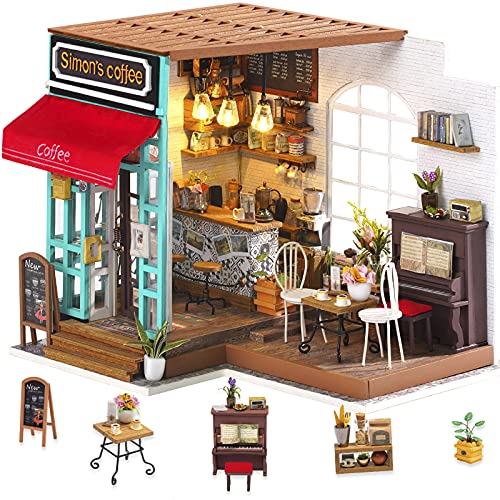 Rolife 3D casa de muñecas de Madera con luz café Miniatura DIY Modelo Kit-Tops Juguetes para niños 14 15 16 17 años de Edad hasta-Mejores Regalos para Adultos(Simmon's Coffee)