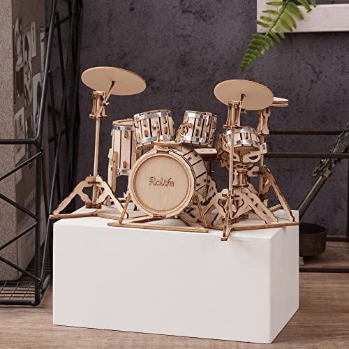 Rolife Puzzle 3D Madera Antiguo Maquetas para Montar para Construir Adultos Niñas Instrumento Musical Kit de batería (Drum Kit)