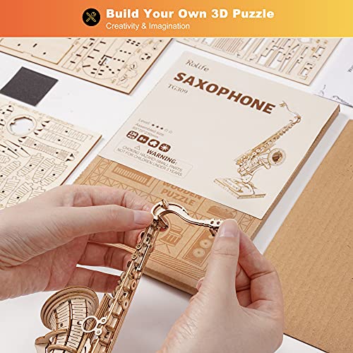 Rolife Puzzle 3D Madera Antiguo Maquetas para Montar para Construir Adultos Niñas Instrumento Musical Saxofón (Saxophone)