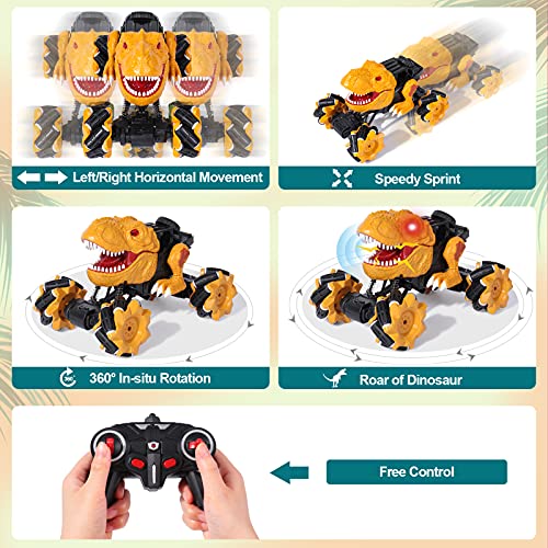 rolimate Coche teledirigido, Coche RC Potente Dinosaurio Teledirigido Juguetes para 5 6 7 8 9 10 11 12 Años Niños Niñas 4WD 2.4Ghz Sistema Recargable Coches Juguetes