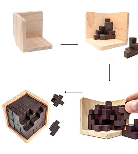 Rompecabezas 3D De Madera de Sharp Brain Zone. Desarrolla Habilidades de Genio con Sus Piezas en Forma de T Que se Ajustan como en Tetris. Juguete Educativo para Niños y Adultos. (Original)