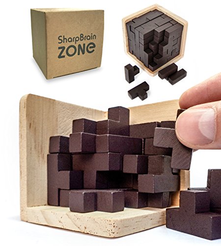 Rompecabezas 3D De Madera de Sharp Brain Zone. Desarrolla Habilidades de Genio con Sus Piezas en Forma de T Que se Ajustan como en Tetris. Juguete Educativo para Niños y Adultos. (Original)