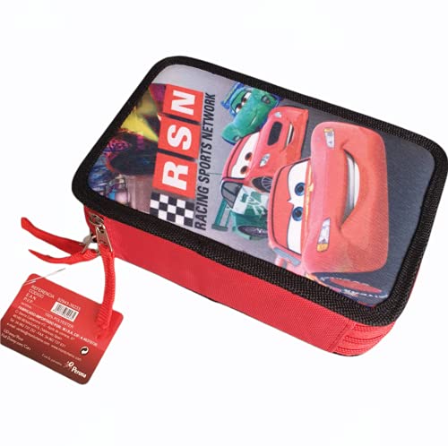 RSN Estuches de Lapìces Disney Cars, Estuche Disney Mickey Mous,Triple con Tres Cremlleras, Estuche Escolar, Gran Capacidad para la Escuela. Tres Compartimentos.