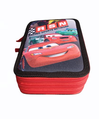 RSN Estuches de Lapìces Disney Cars, Estuche Disney Mickey Mous,Triple con Tres Cremlleras, Estuche Escolar, Gran Capacidad para la Escuela. Tres Compartimentos.