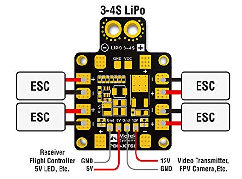 RUIZHI Tarjeta de distribución de energía FPV Drone PDB-XT60 CON/BEC 5V y 12V para FPV Racing Quadcopter