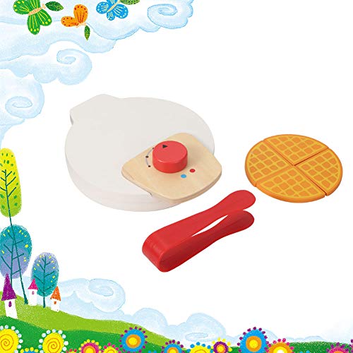 Ruspela Juego de juguetes para hacer crepes de juguete de madera, juego de pretender, máquina de panqueques, máquina de café con accesorios (máquina de panquequeque)