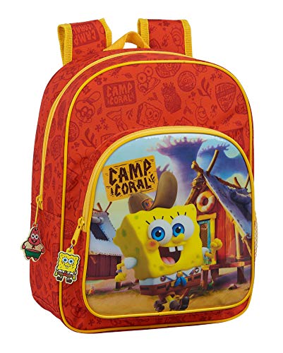 Safta 612083185 Mochila Escolar Infantil de Bob Esponja adaptable a carro, Naranja/Amarillo, Único