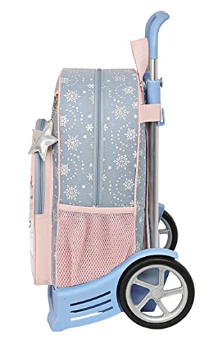 Safta Mochila 180 Espalda Ergonómica con Carro Evolution de Frozen II Magical Seasons, 330x140x420 mm, Gris Azulado/Rosa Claro