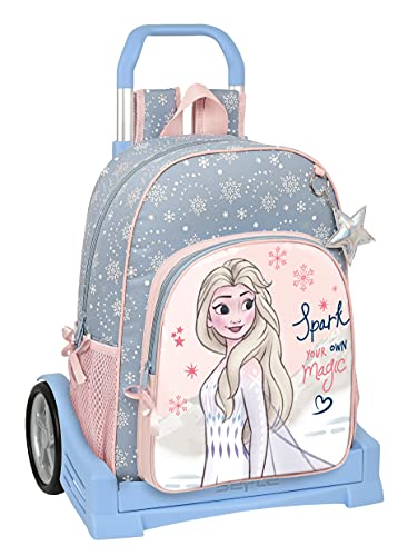 Safta Mochila 180 Espalda Ergonómica con Carro Evolution de Frozen II Magical Seasons, 330x140x420 mm, Gris Azulado/Rosa Claro