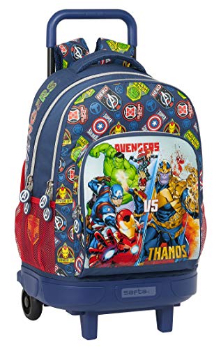 Safta Mochila Escolar con Carro Incluido y Espalda Acolchada de Avengers Heroes Vs Thanos, 330x220x450mm, azul marino/multicolor