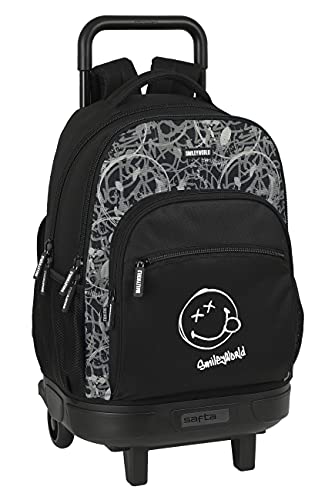 Safta Mochila Escolar con Carro Incluido y Espalda Acolchada de Smiley World Urban Flow, 330x220x450 mm, Negro